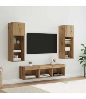 vidaXL TV Wall Units Wall-mounted 5 pcs Black Oak Engineered Wood — Colour: Artisan oak
