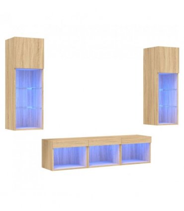 vidaXL 5 Piece TV Wall Units with LED Sonoma Oak Engineered Wood