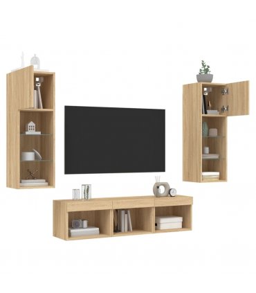 vidaXL 5 Piece TV Wall Units with LED Sonoma Oak Engineered Wood