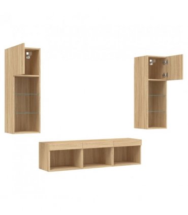 vidaXL 5 Piece TV Wall Units with LED Sonoma Oak Engineered Wood