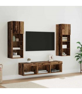 vidaXL TV Wall Units Wall-mounted 5 pcs Black Oak Engineered Wood — Colour: Old wood