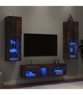 vidaXL 5 Piece TV Wall Units with LED Smoked Oak Engineered Wood