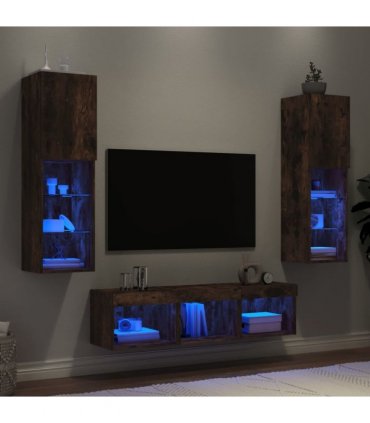 vidaXL 5 Piece TV Wall Units with LED Smoked Oak Engineered Wood