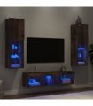 vidaXL 5 Piece TV Wall Units with LED Smoked Oak Engineered Wood