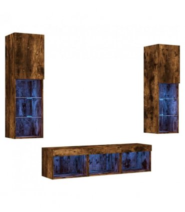 vidaXL 5 Piece TV Wall Units with LED Smoked Oak Engineered Wood