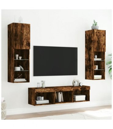 vidaXL 5 Piece TV Wall Units with LED Smoked Oak Engineered Wood