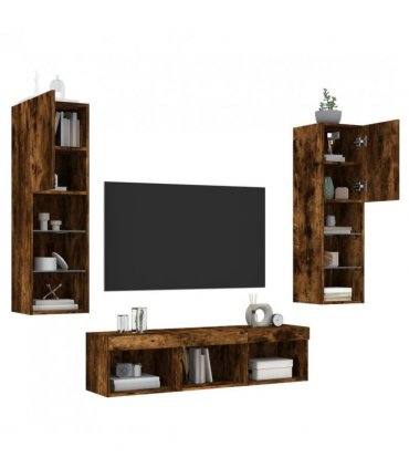 vidaXL 5 Piece TV Wall Units with LED Smoked Oak Engineered Wood