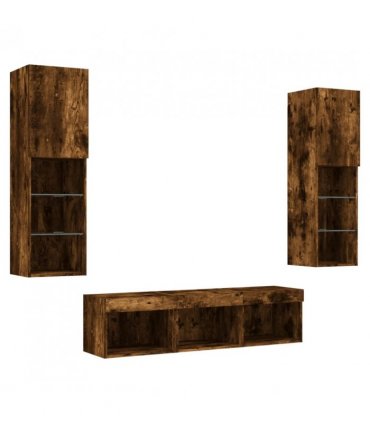 vidaXL 5 Piece TV Wall Units with LED Smoked Oak Engineered Wood