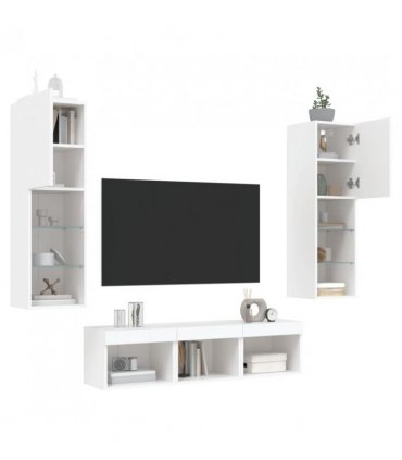 vidaXL 5 Piece TV Wall Units with LED White Engineered Wood