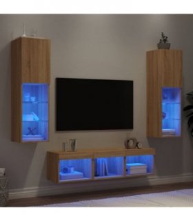 vidaXL 5 Piece TV Wall Units with LED Sonoma Oak Engineered Wood — V0671980936