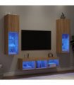 vidaXL 5 Piece TV Wall Units with LED Sonoma Oak Engineered Wood — V0671980936