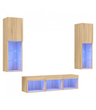 vidaXL 5 Piece TV Wall Units with LED Sonoma Oak Engineered Wood — V0671980936