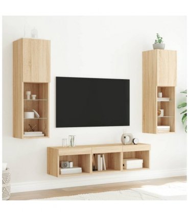 vidaXL 5 Piece TV Wall Units with LED Sonoma Oak Engineered Wood — V0671980936