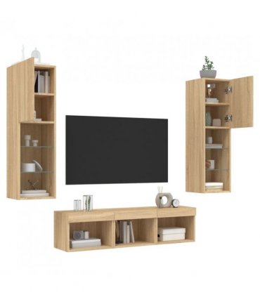 vidaXL 5 Piece TV Wall Units with LED Sonoma Oak Engineered Wood — V0671980936
