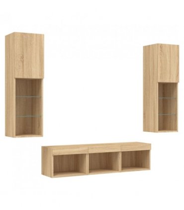 vidaXL 5 Piece TV Wall Units with LED Sonoma Oak Engineered Wood — V0671980936
