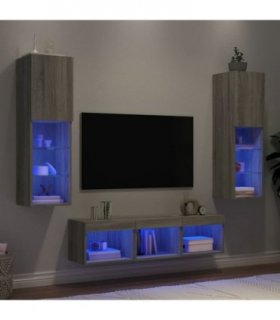 vidaXL 5 Piece TV Wall Units with LED Grey Sonoma Engineered Wood