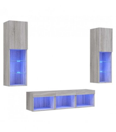 vidaXL 5 Piece TV Wall Units with LED Grey Sonoma Engineered Wood
