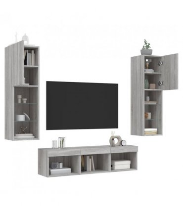 vidaXL 5 Piece TV Wall Units with LED Grey Sonoma Engineered Wood