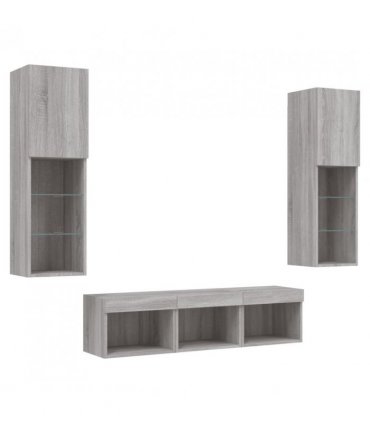vidaXL 5 Piece TV Wall Units with LED Grey Sonoma Engineered Wood