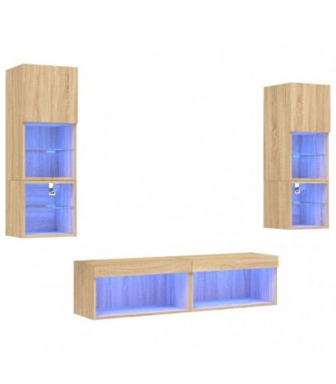 vidaXL 6 Piece TV Wall Units with LED Sonoma Oak Engineered Wood
