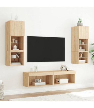 vidaXL 6 Piece TV Wall Units with LED Sonoma Oak Engineered Wood