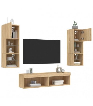 vidaXL 6 Piece TV Wall Units with LED Sonoma Oak Engineered Wood