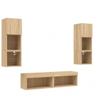 vidaXL 6 Piece TV Wall Units with LED Sonoma Oak Engineered Wood