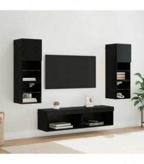 vidaXL TV Wall Unit Wall-mounted 6 pcs Black Oak Engineered Wood