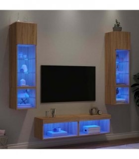 vidaXL 6 Piece TV Wall Units with LED Sonoma Oak Engineered Wood — V0671980949