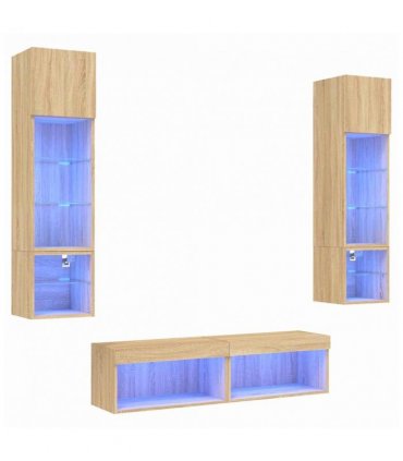 vidaXL 6 Piece TV Wall Units with LED Sonoma Oak Engineered Wood — V0671980949