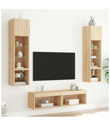 vidaXL 6 Piece TV Wall Units with LED Sonoma Oak Engineered Wood — V0671980949