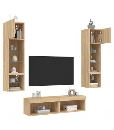 vidaXL 6 Piece TV Wall Units with LED Sonoma Oak Engineered Wood — V0671980949