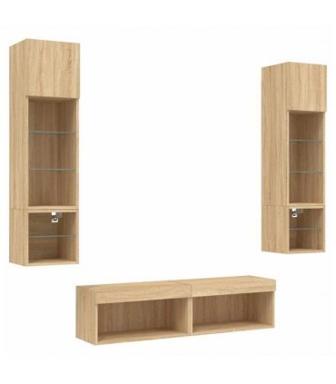 vidaXL 6 Piece TV Wall Units with LED Sonoma Oak Engineered Wood — V0671980949