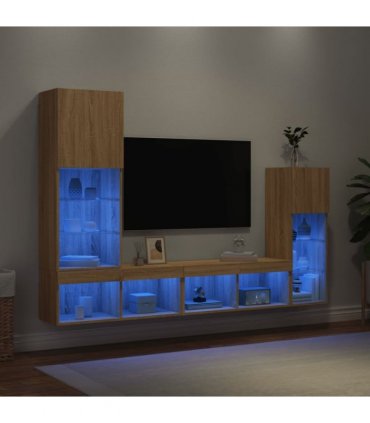 vidaXL 4 Piece TV Wall Units with LED Sonoma Oak Engineered Wood