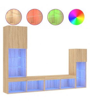 vidaXL 4 Piece TV Wall Units with LED Sonoma Oak Engineered Wood