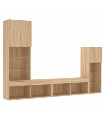 vidaXL 4 Piece TV Wall Units with LED Sonoma Oak Engineered Wood