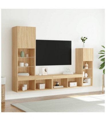 vidaXL 4 Piece TV Wall Units with LED Sonoma Oak Engineered Wood