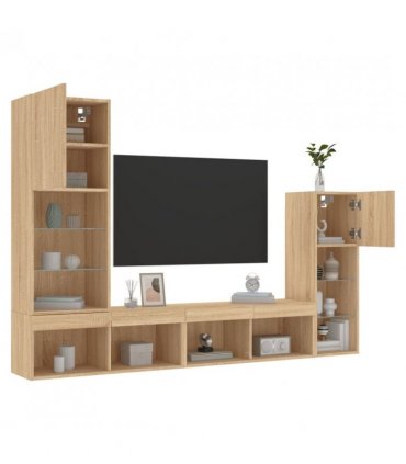 vidaXL 4 Piece TV Wall Units with LED Sonoma Oak Engineered Wood