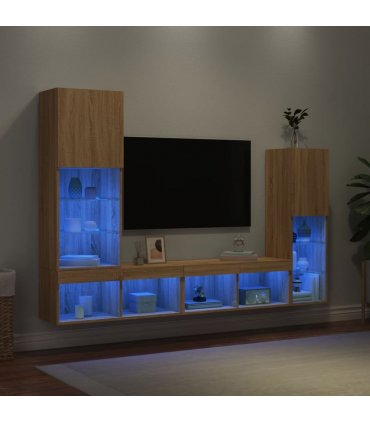 vidaXL 4 Piece TV Wall Units with LED Sonoma Oak Engineered Wood — V0671980972