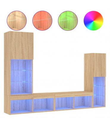 vidaXL 4 Piece TV Wall Units with LED Sonoma Oak Engineered Wood — V0671980972