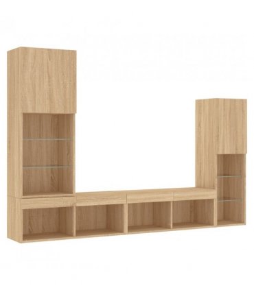 vidaXL 4 Piece TV Wall Units with LED Sonoma Oak Engineered Wood — V0671980972