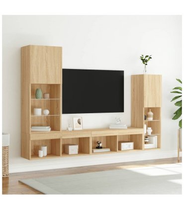 vidaXL 4 Piece TV Wall Units with LED Sonoma Oak Engineered Wood — V0671980972