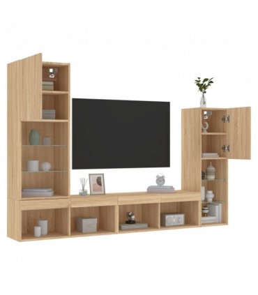 vidaXL 4 Piece TV Wall Units with LED Sonoma Oak Engineered Wood — V0671980972