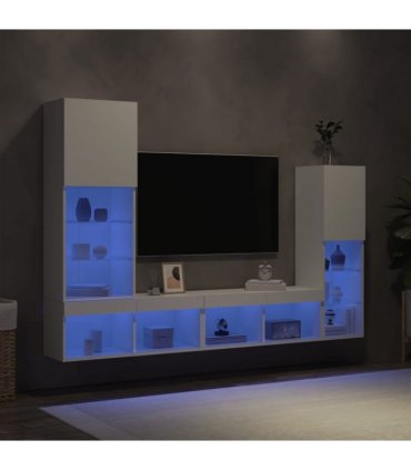 vidaXL 4 Piece TV Wall Units with LED White Engineered Wood — V0671980973