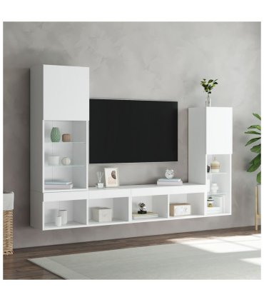 vidaXL 4 Piece TV Wall Units with LED White Engineered Wood — V0671980973