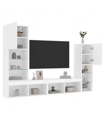 vidaXL 4 Piece TV Wall Units with LED White Engineered Wood — V0671980973