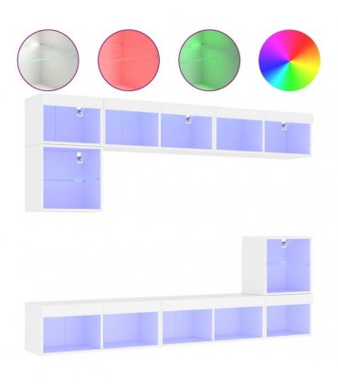 vidaXL TV Wall Unit | White | Engineered wood and glass | Large | TV Wall Unit