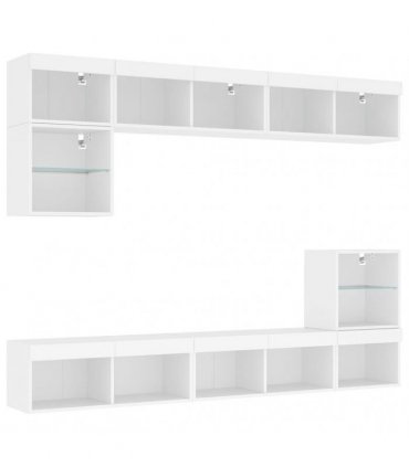 vidaXL TV Wall Unit | White | Engineered wood and glass | Large | TV Wall Unit