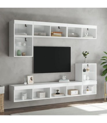 vidaXL TV Wall Unit | White | Engineered wood and glass | Large | TV Wall Unit