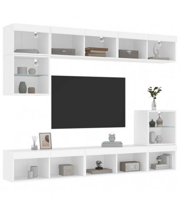 vidaXL TV Wall Unit | White | Engineered wood and glass | Large | TV Wall Unit